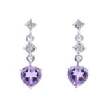 9ct White Gold Amethyst Heart Shape Diamond Earrings