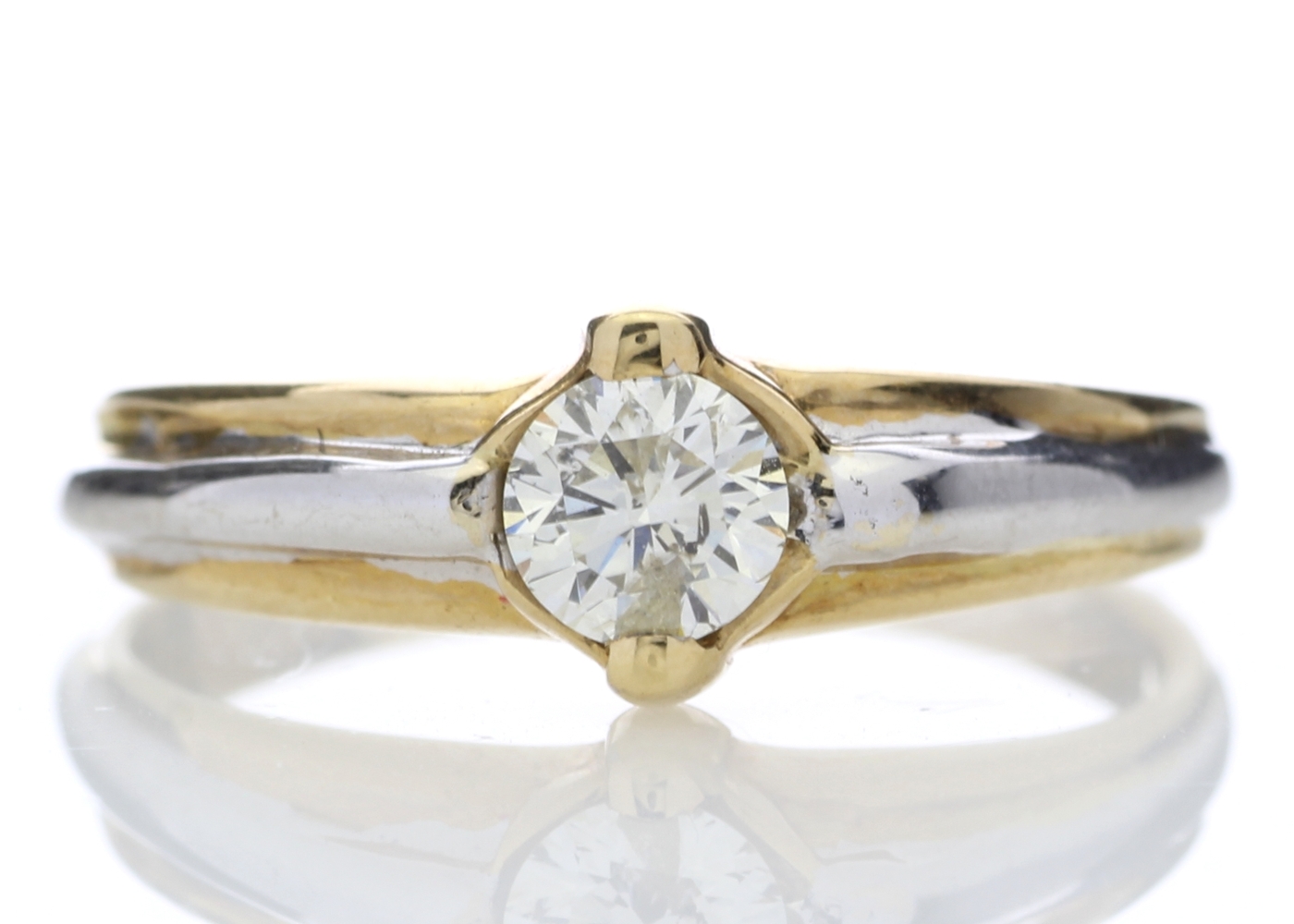 18ct Two Tone Single Stone Rub Over Set Diamond Ring 0.35 Carats