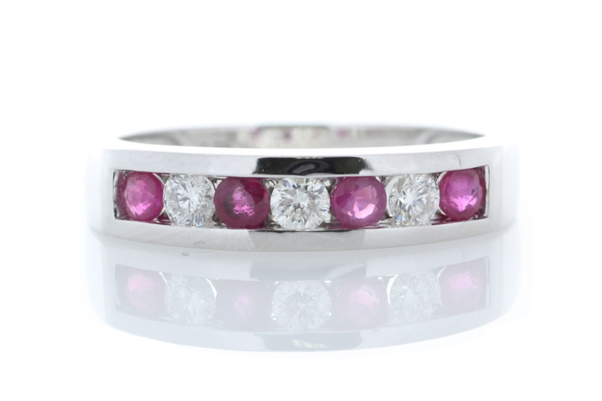 9ct White Gold Semi Eternity Diamond And Ruby Ring