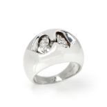 Bulgari 18k White Gold Diamond Doppio Cuore Dome Ring