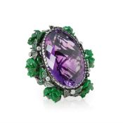 Lydia Courteille 18k White Gold Amethyst Large Flower Design Cocktail Ring