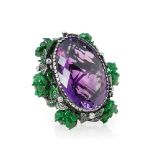 Lydia Courteille 18k White Gold Amethyst Large Flower Design Cocktail Ring