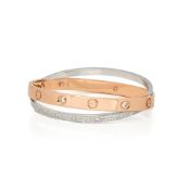 Cartier 18k Rose & White Gold Pavé Diamond Love Bracelet