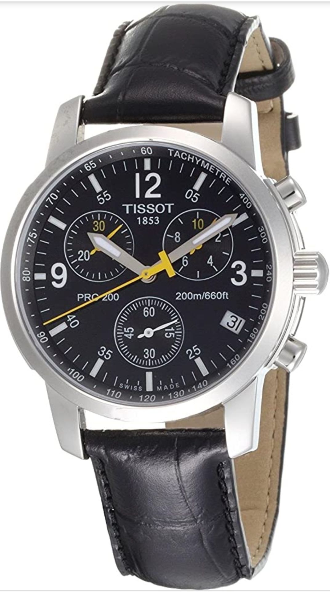 tissot prc 200 men's chronograph black dial black leather strap watch t17.1.526.52 - Image 4 of 9