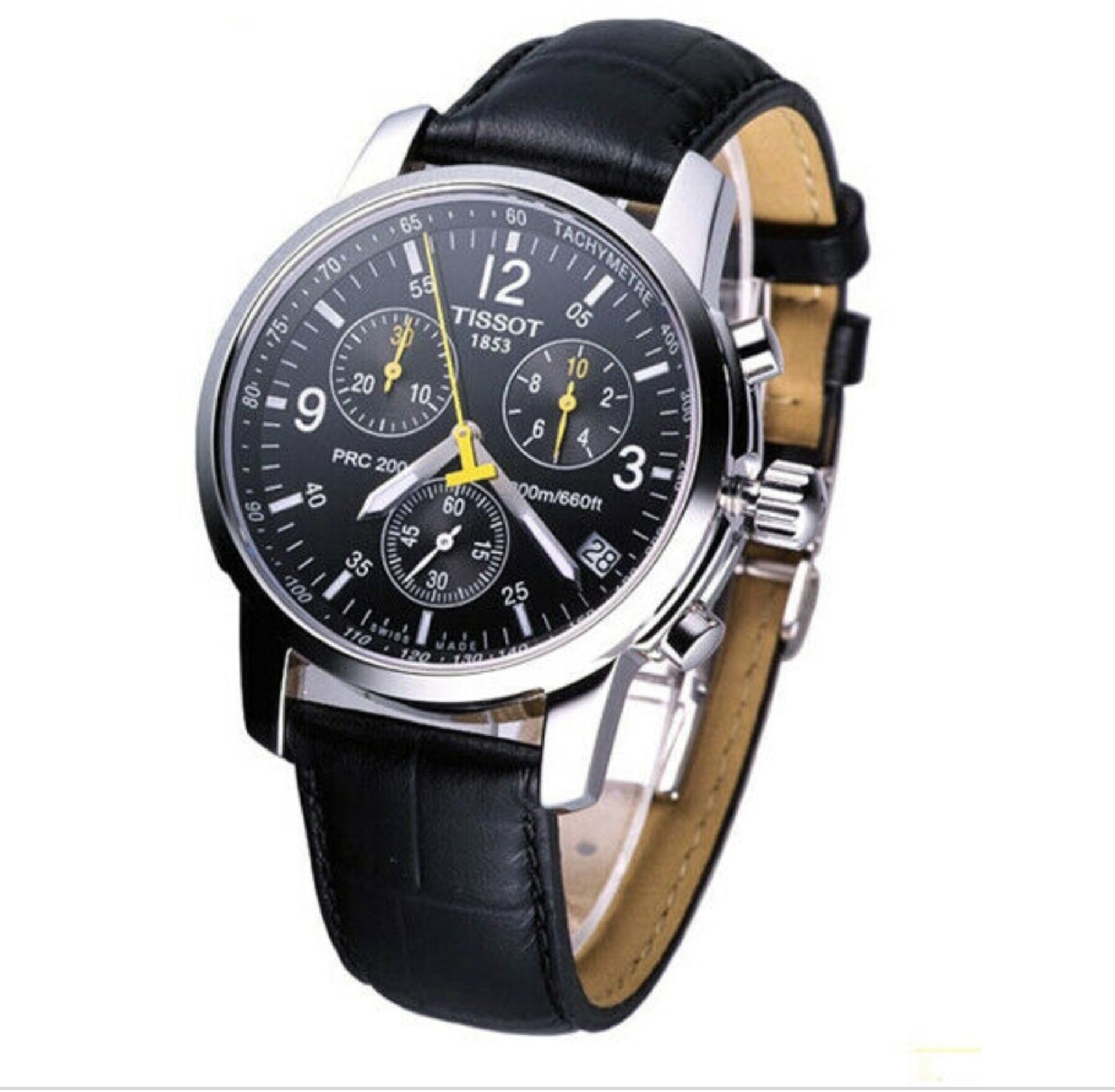 tissot prc 200 men's chronograph black dial black leather strap watch t17.1.526.52 - Image 5 of 9