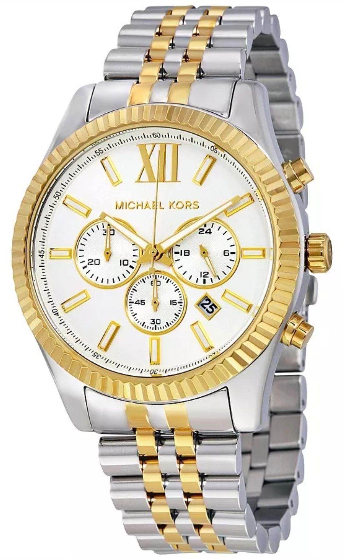 michael kors mk8344 men's lexington two tone gold & silver bracelet chronograph watch - Image 9 of 11