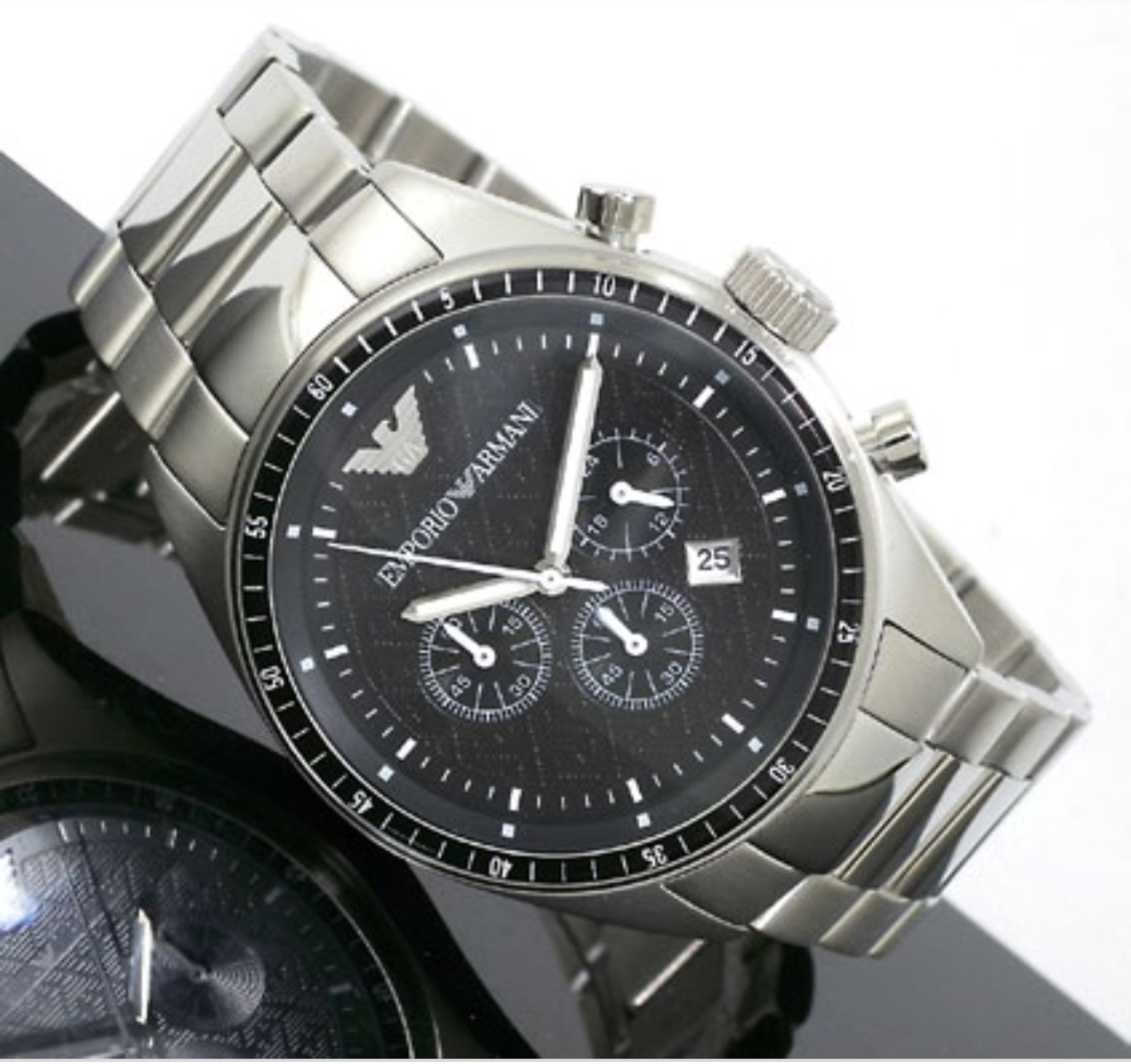 emporio armani ar0585 men's sportivo black dial silver bracelet chronograph watch - Image 6 of 8