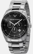 emporio armani ar0585 men's sportivo black dial silver bracelet chronograph watch
