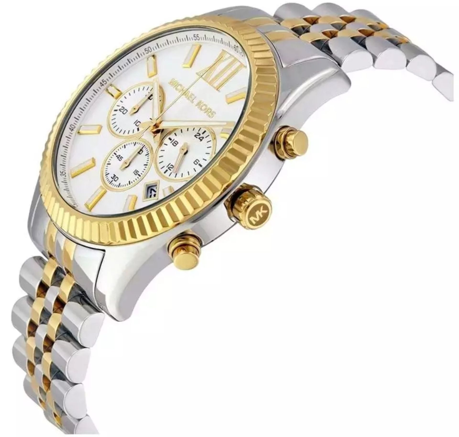 michael kors mk8344 men's lexington two tone gold & silver bracelet chronograph watch - Image 8 of 11