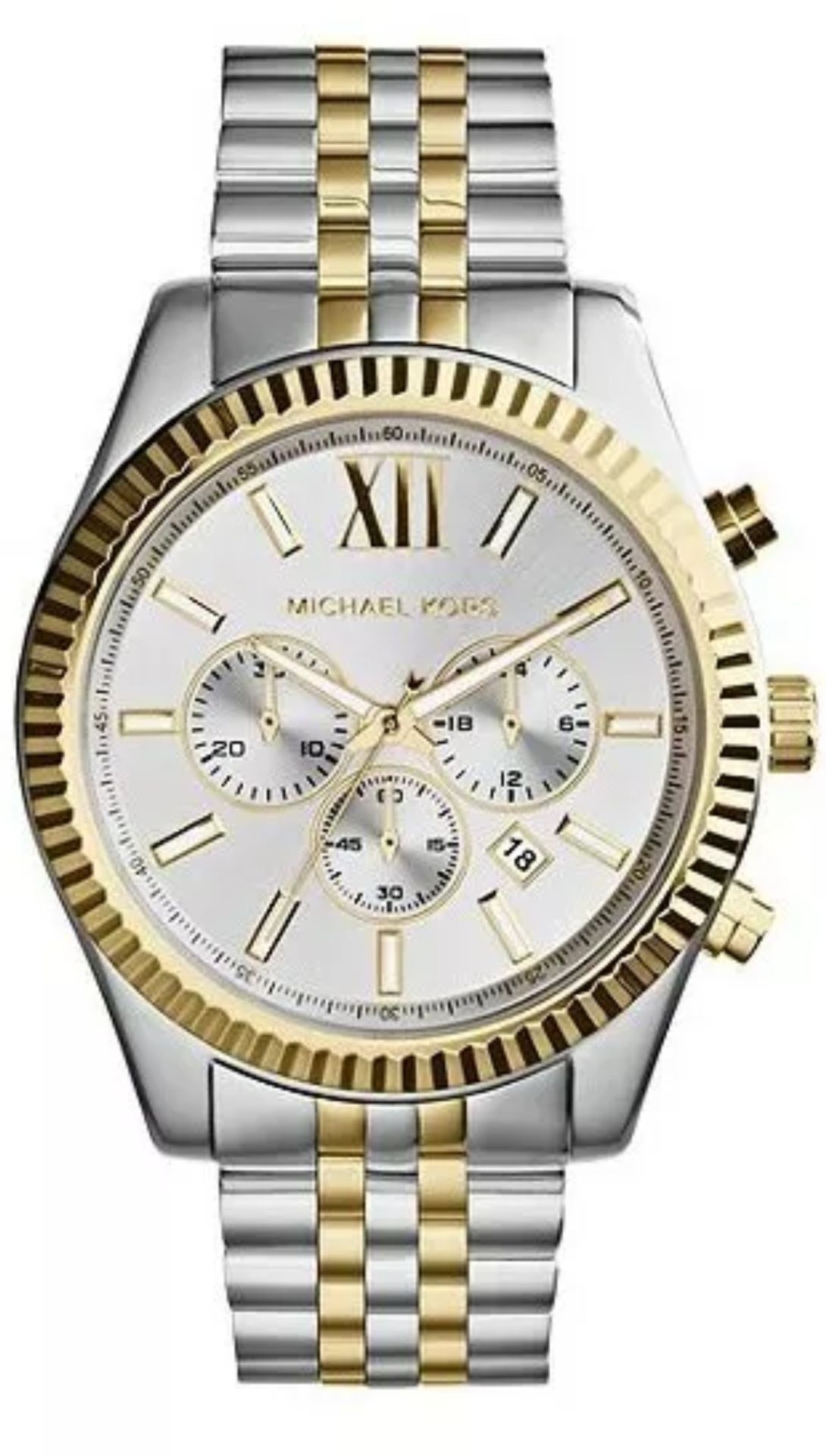 michael kors mk8344 men's lexington two tone gold & silver bracelet chronograph watch