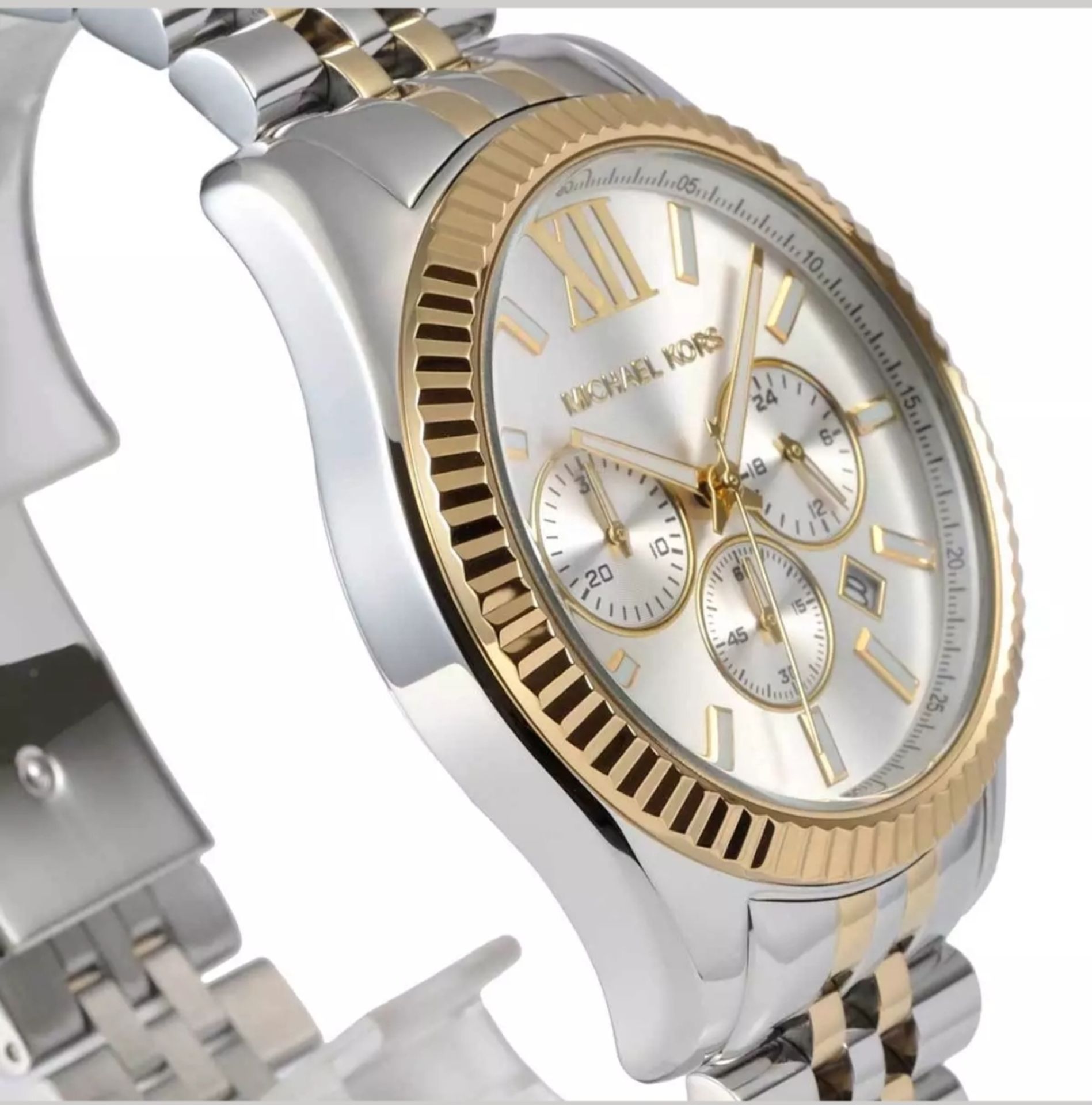 michael kors mk8344 men's lexington two tone gold & silver bracelet chronograph watch - Image 6 of 11