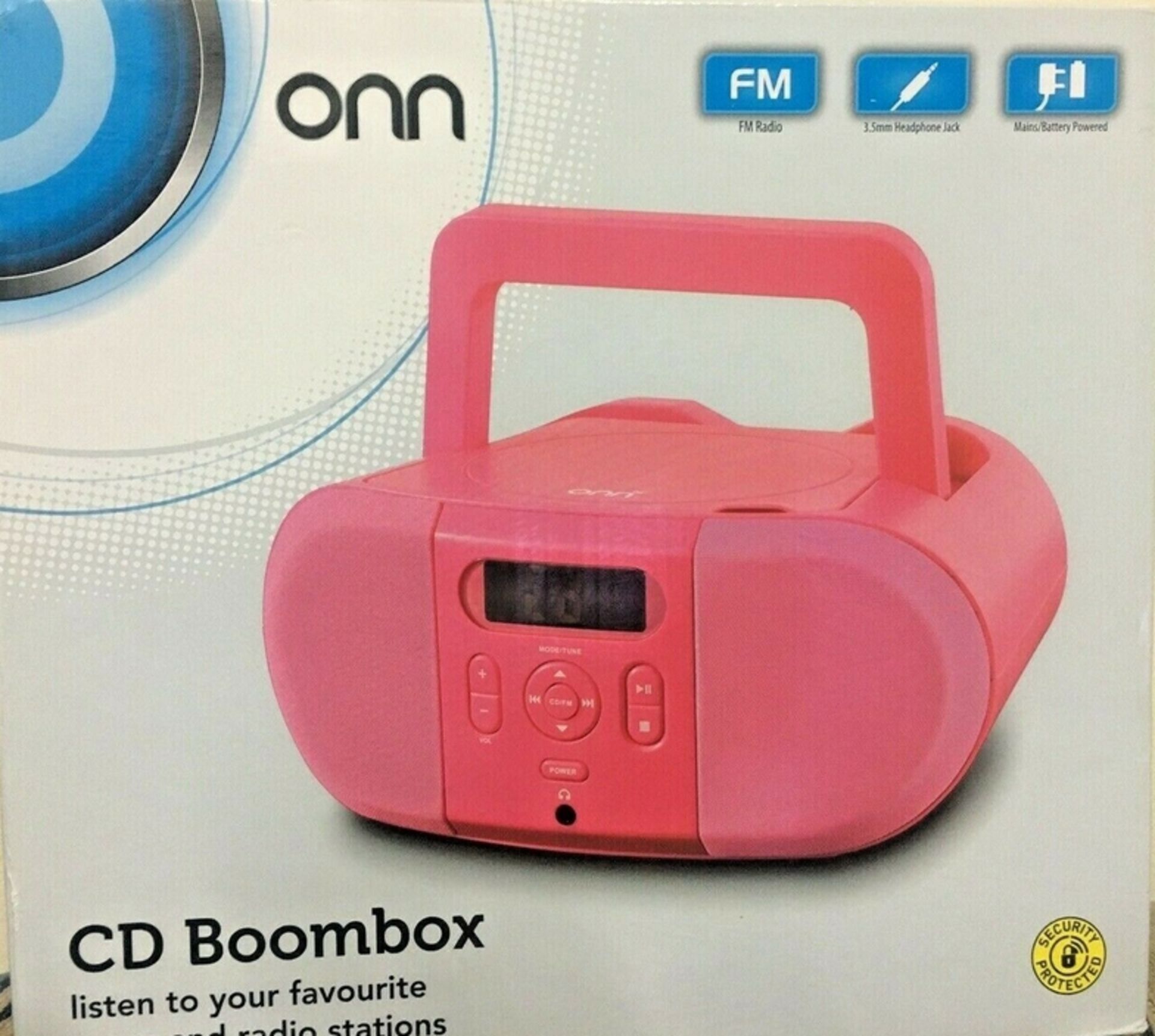 4 x onn portable cd player boombox with digital fm radio - Image 3 of 5