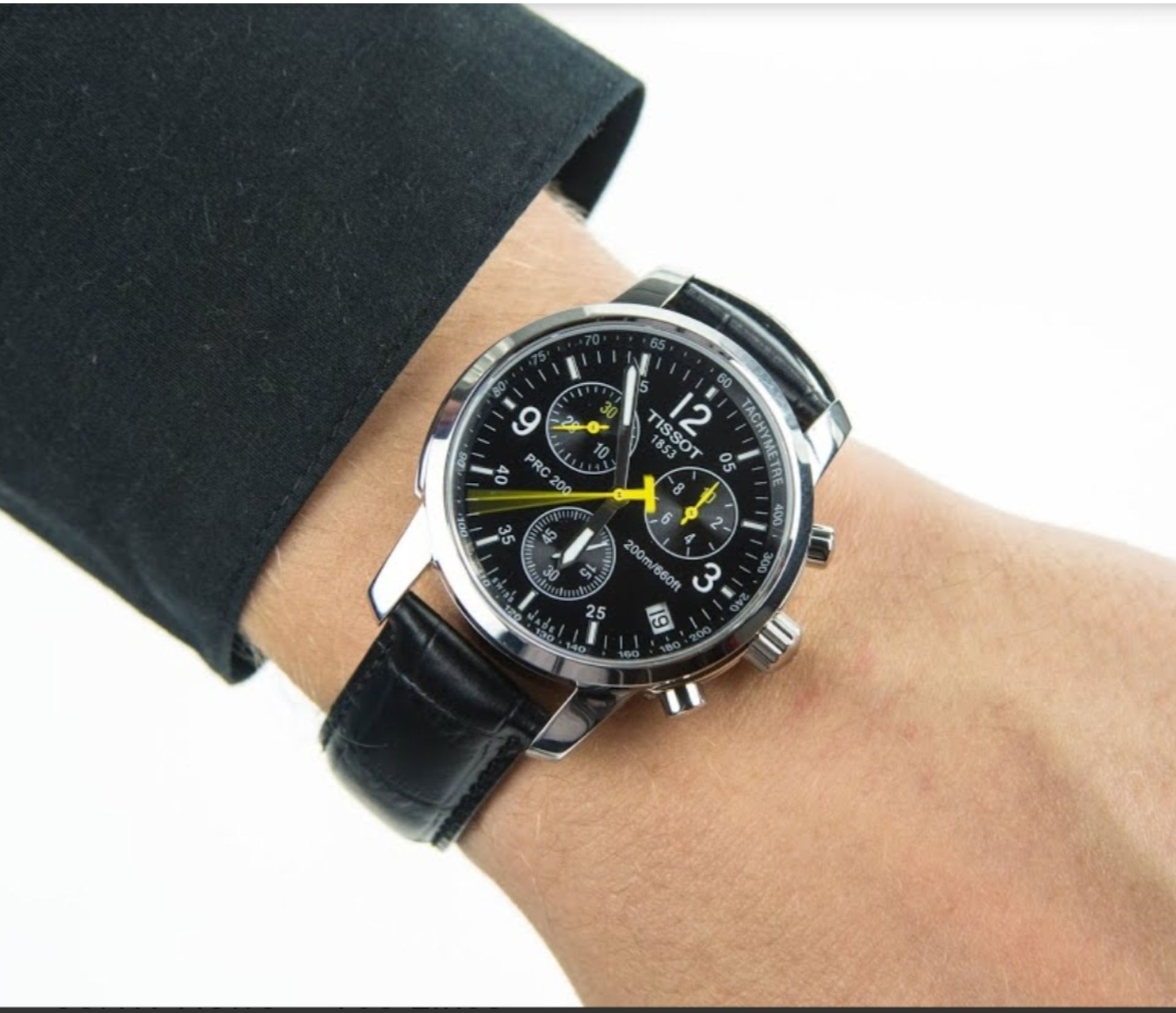 tissot prc 200 men's chronograph black dial black leather strap watch t17.1.526.52 - Image 6 of 9