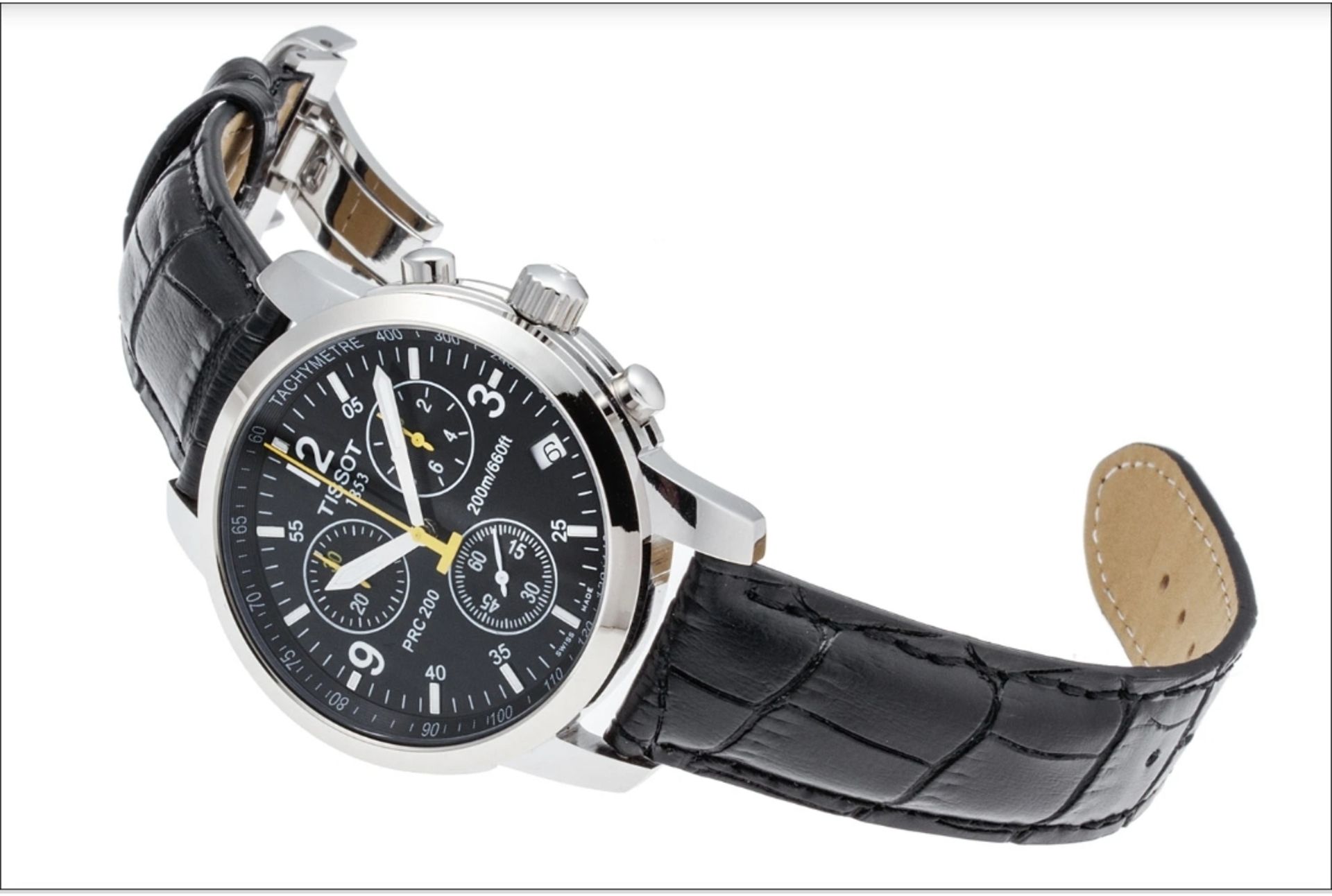 tissot prc 200 men's chronograph black dial black leather strap watch t17.1.526.52 - Image 7 of 9