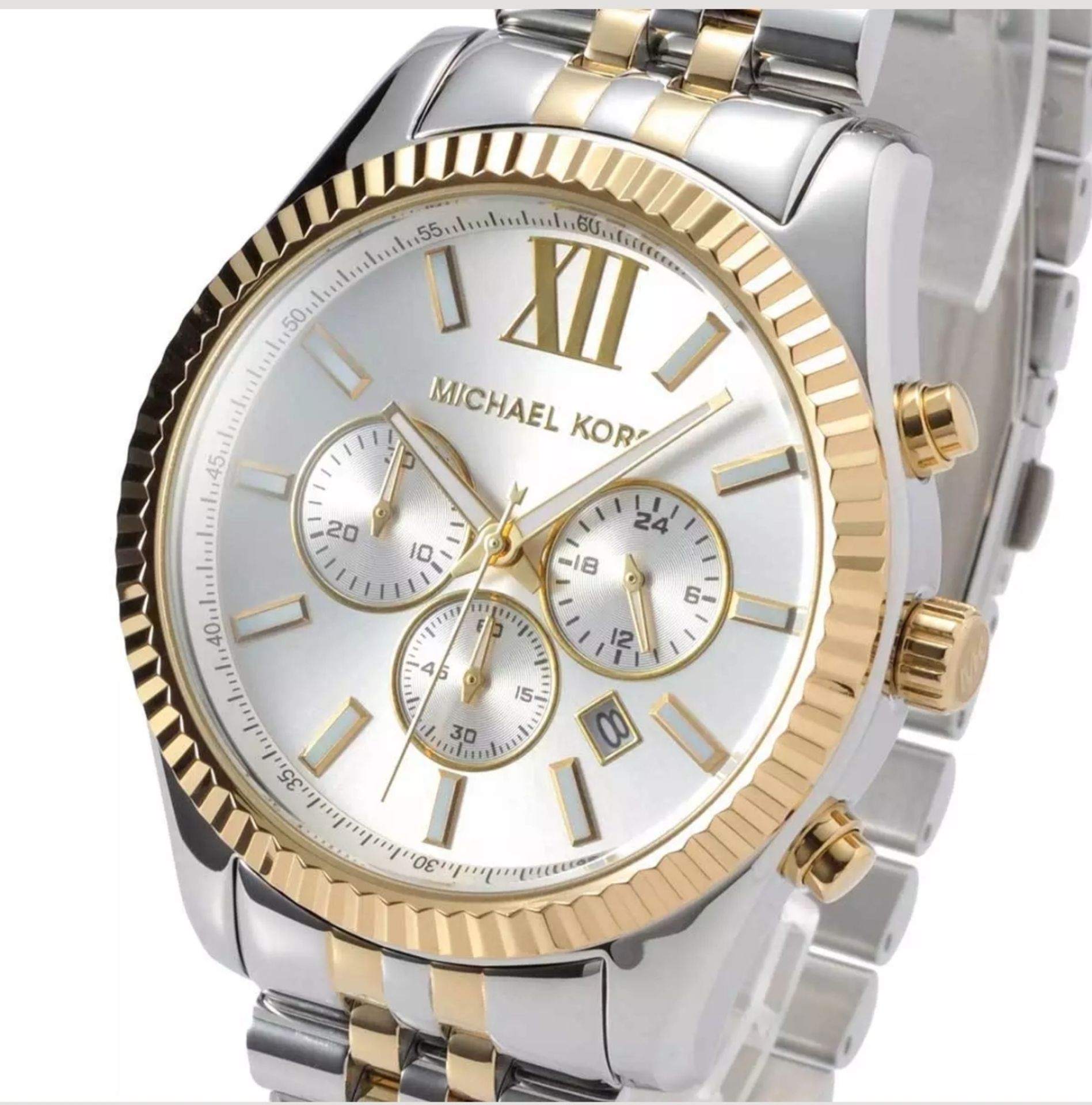 michael kors mk8344 men's lexington two tone gold & silver bracelet chronograph watch - Image 4 of 11