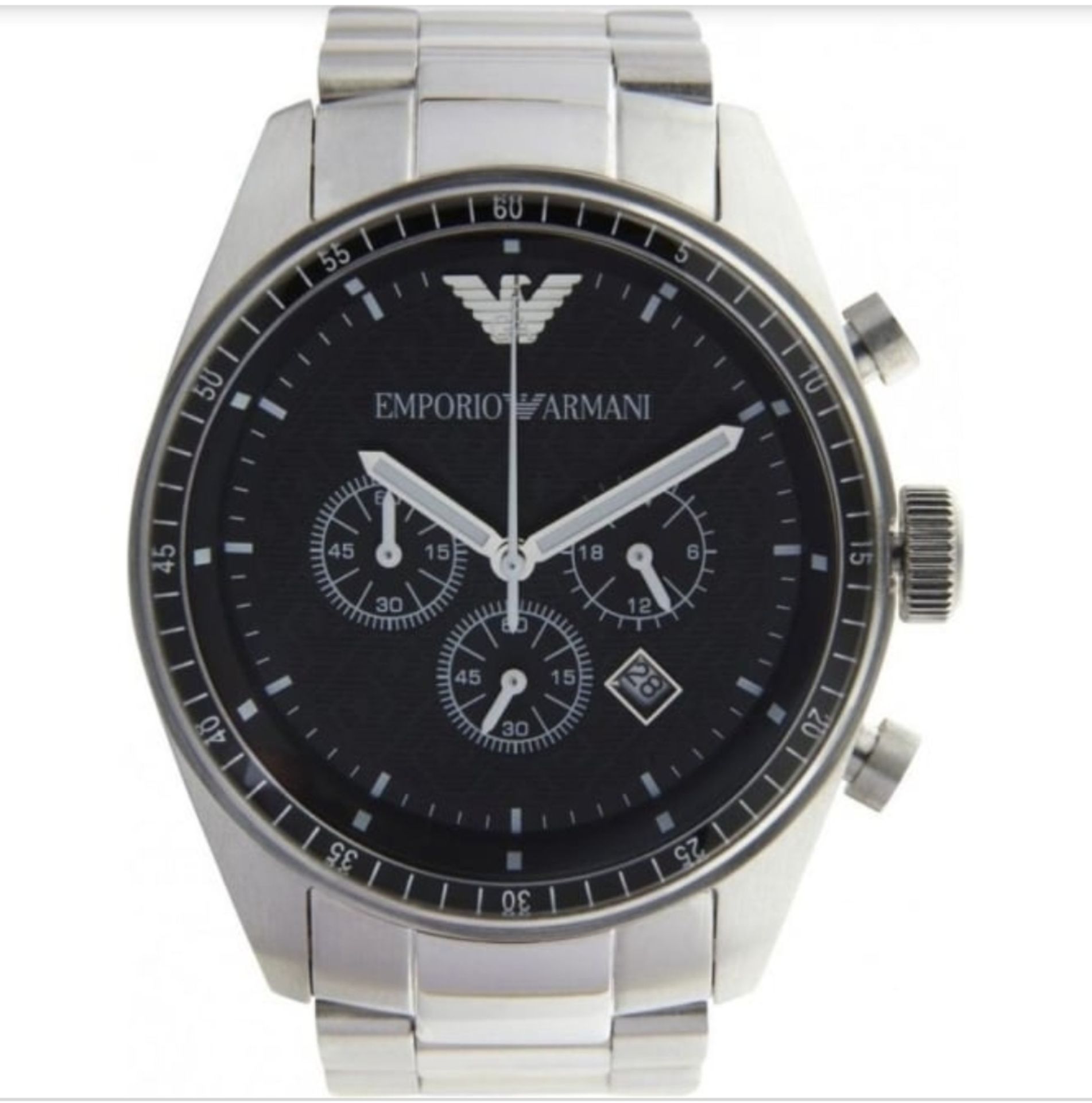 emporio armani ar0585 men's sportivo black dial silver bracelet chronograph watch - Image 2 of 8