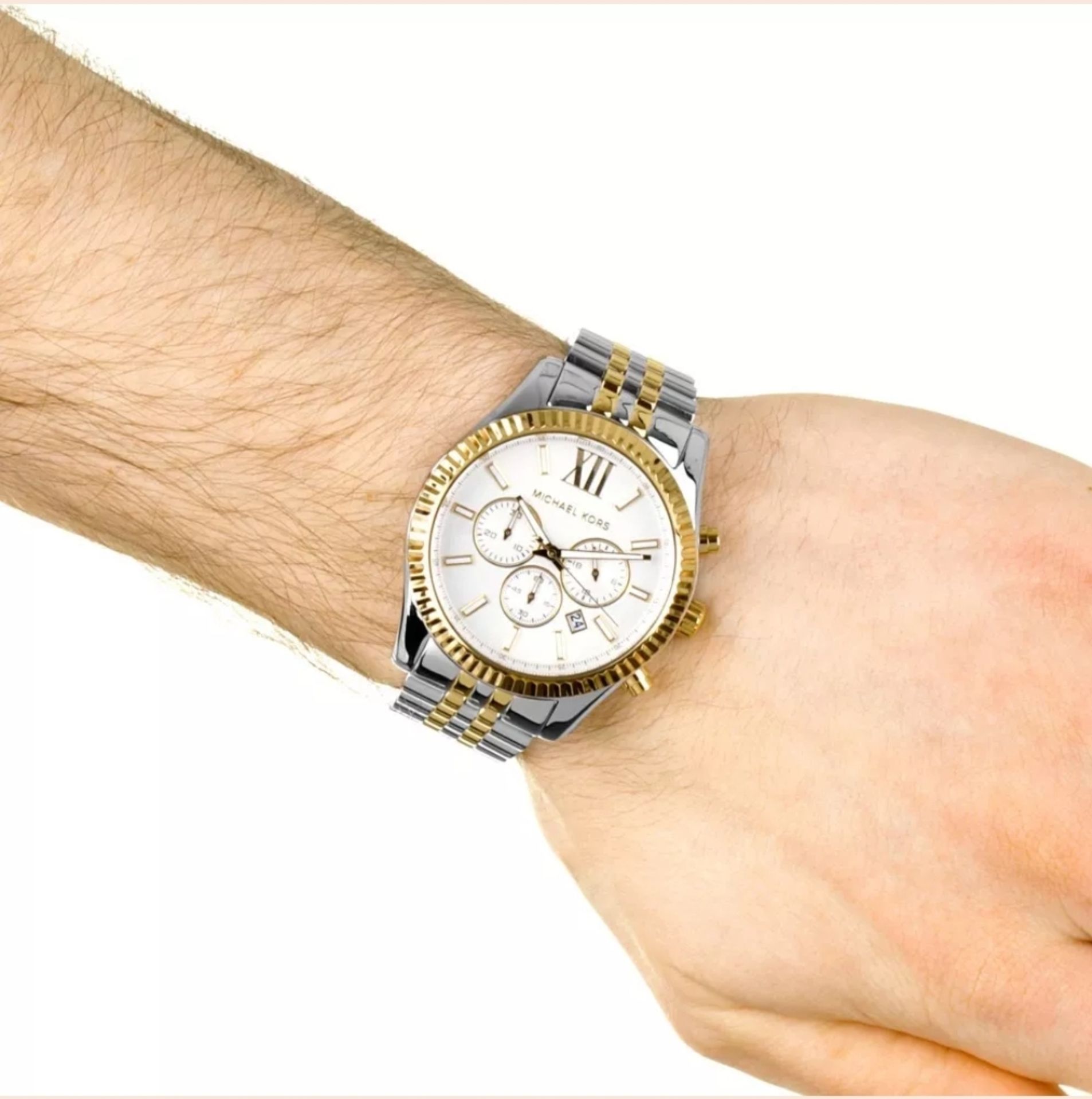 michael kors mk8344 men's lexington two tone gold & silver bracelet chronograph watch - Image 10 of 11
