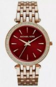 michael kors mk3378 darci red dial rose gold tone ladies watch