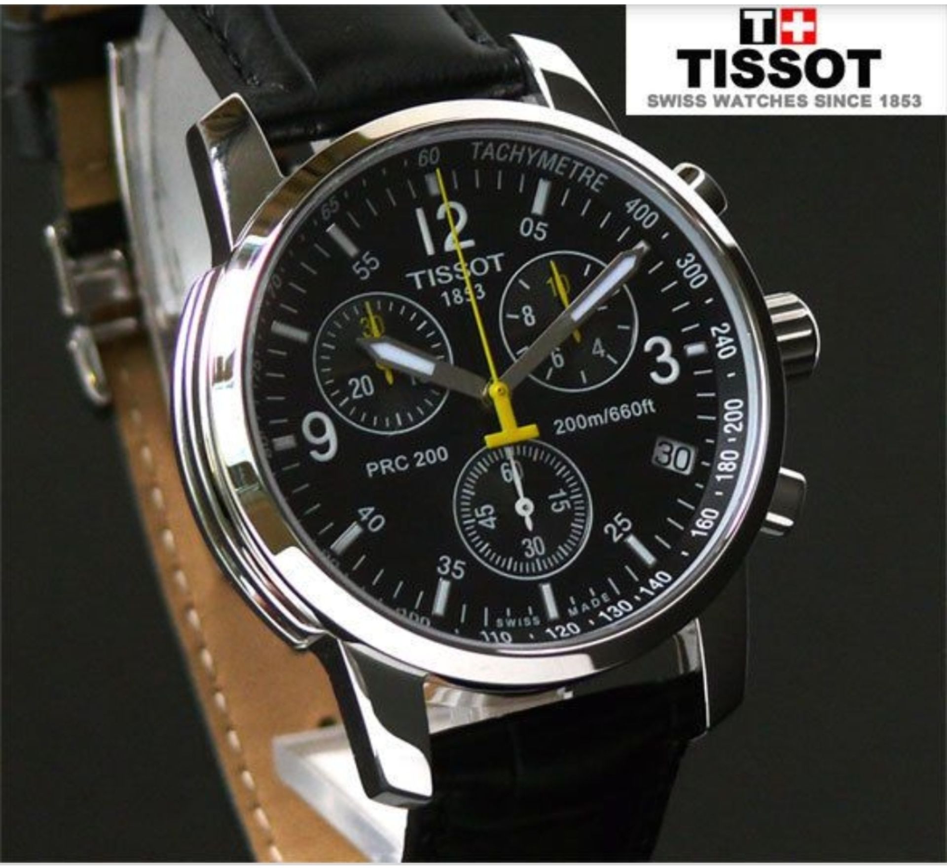 tissot prc 200 men's chronograph black dial black leather strap watch t17.1.526.52 - Image 8 of 9