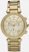 michael kors mk5354 parker chronograph champagne dial ladies watch - gold bracelet