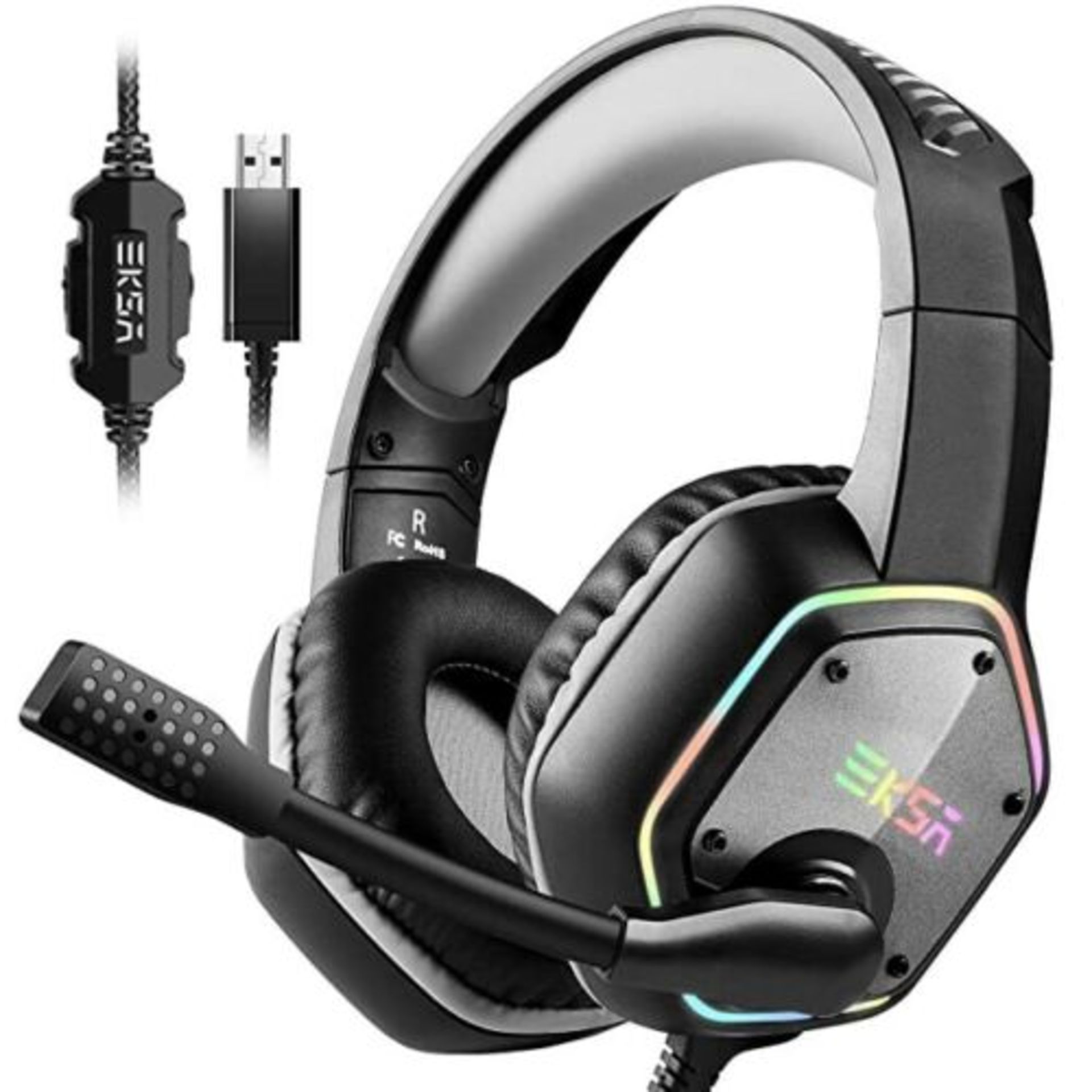 EKSA RGB LED 7.1 Virtual Surround Gaming Headset Wired USB Bass Earphone w/ Mic - Image 2 of 4