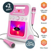 Kids Karaoke Machine CDG Bluetooth MP3 USB Twin Mics Flashing Lights