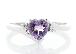 9ct White Gold Amethyst Diamond Ring