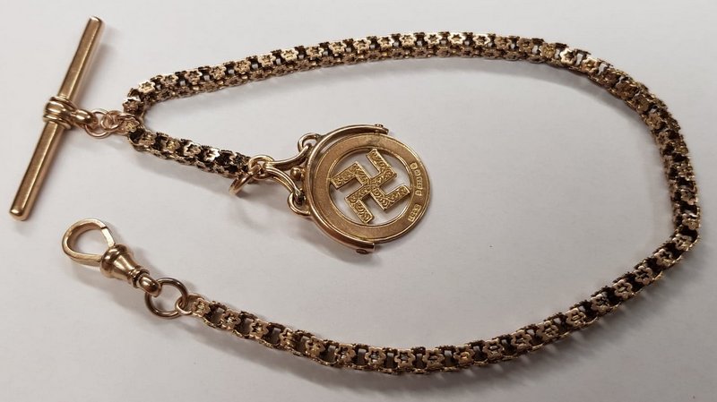 9ct Gold Albert Watch Chain With T Bar And Swivel Fob