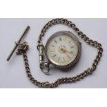 Lady's Silver Fob Watch And Chain