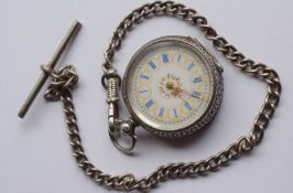 Lady's Silver Fob Watch And Chain