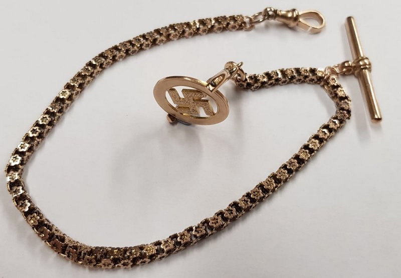 9ct Gold Albert Watch Chain With T Bar And Swivel Fob - Image 8 of 8