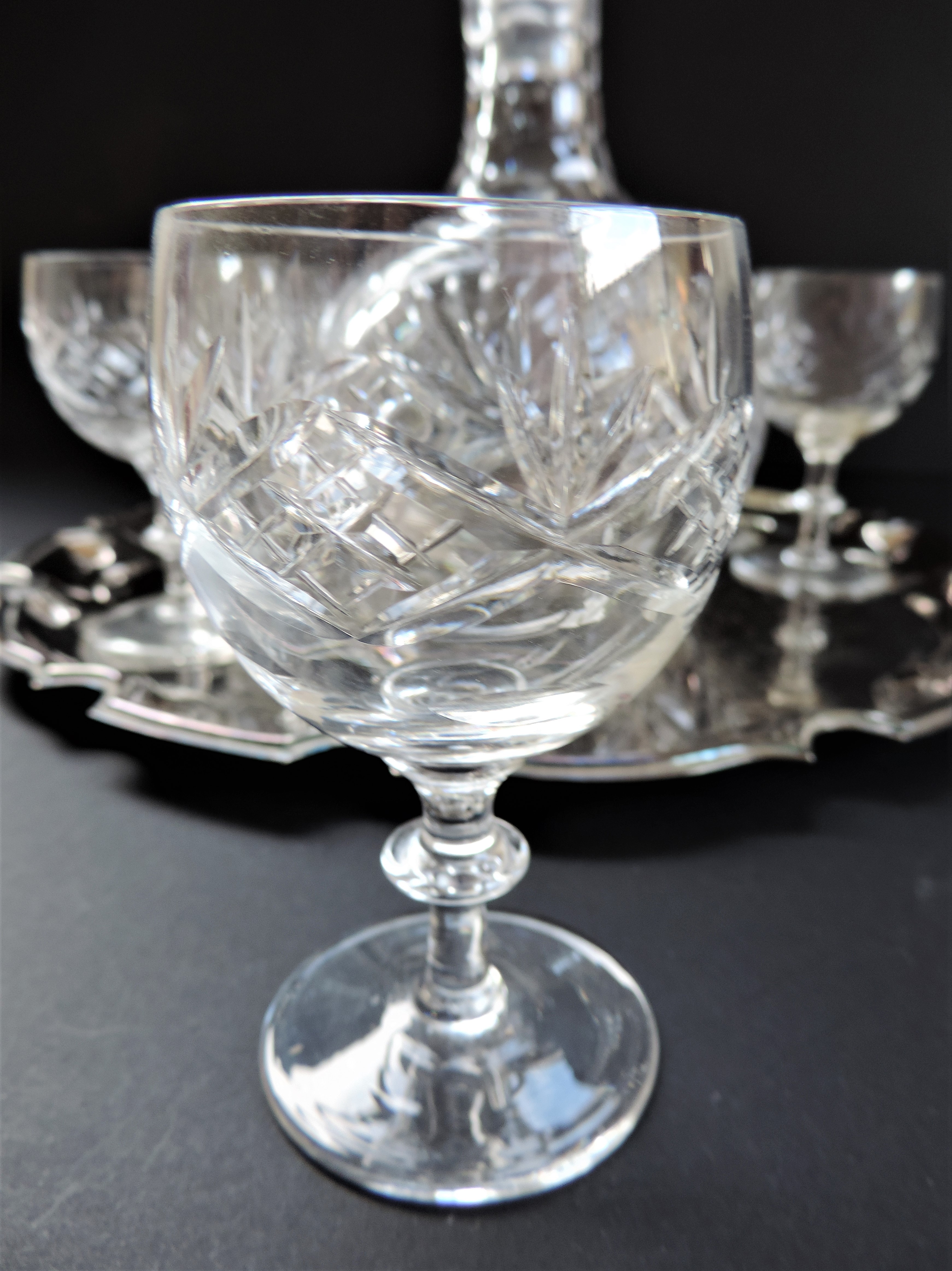 Crystal Decanter and Glasses on Silver Plate Serving Tray - Image 8 of 12