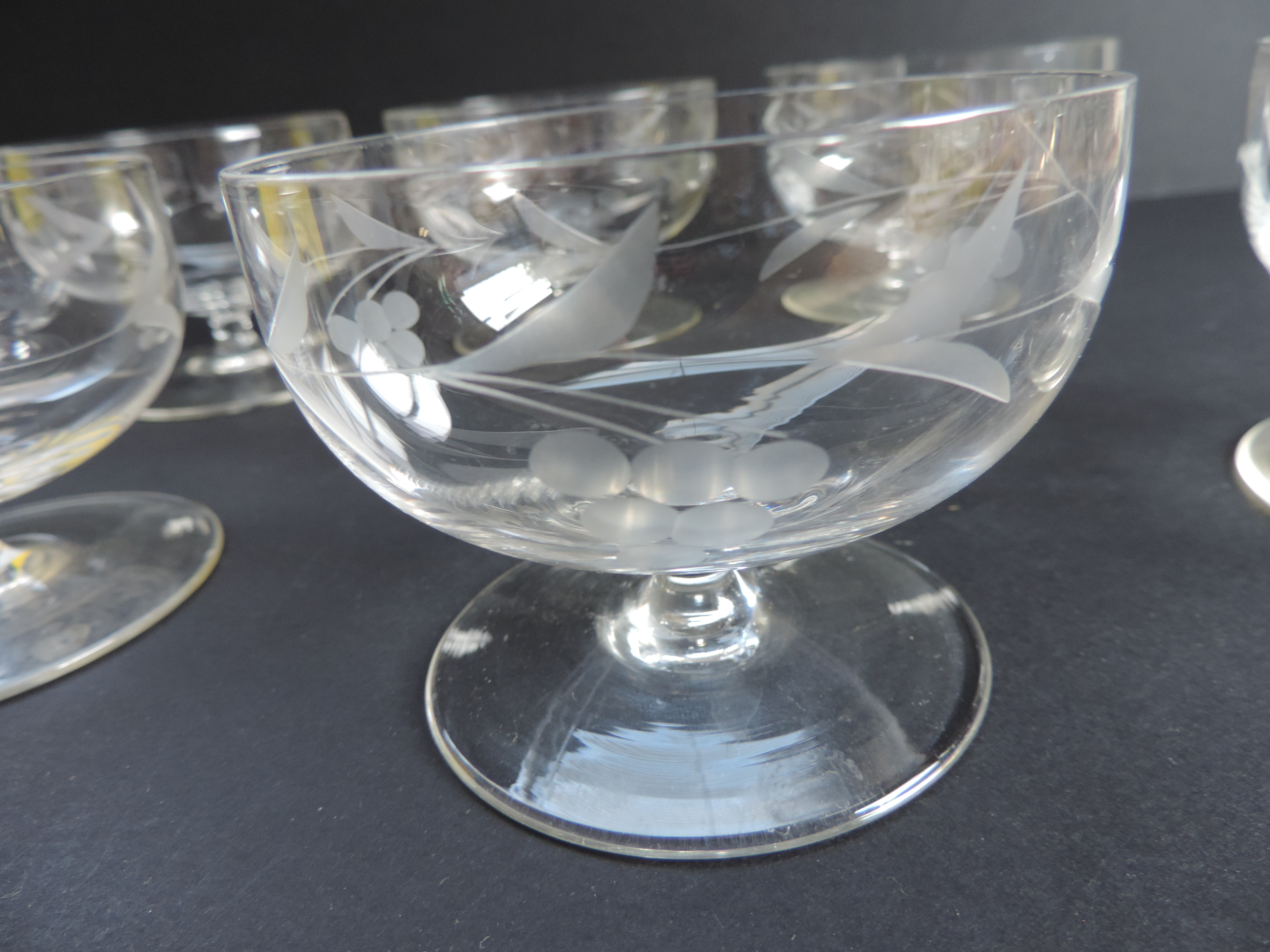 Antique Etched Glass Dessert/Ice Cream/Sorbet Dishes - Image 3 of 3