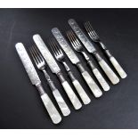 Antique Mother of Pearl Handled Dessert Knives and Forks