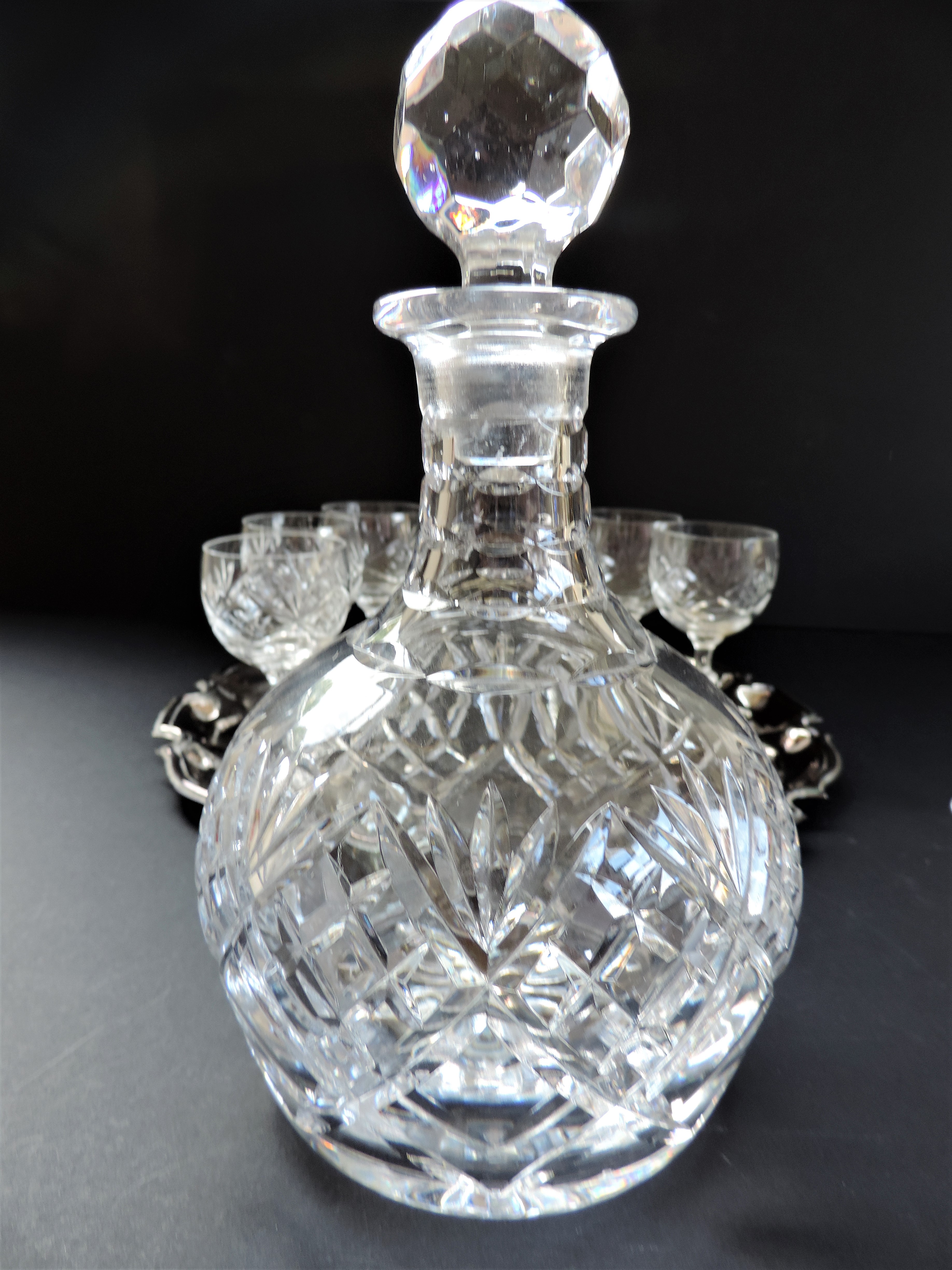 Crystal Decanter and Glasses on Silver Plate Serving Tray - Image 9 of 12
