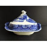 Antique Staffordshire Pottery Willow Pattern Vegetable Tureen