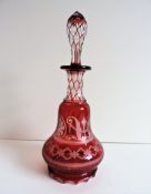 Antique Eggerman Ruby Red Flashed Glass Decanter