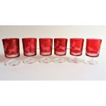 Vintage French Ruby Red Etched Glasses