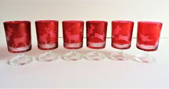 Vintage French Ruby Red Etched Glasses