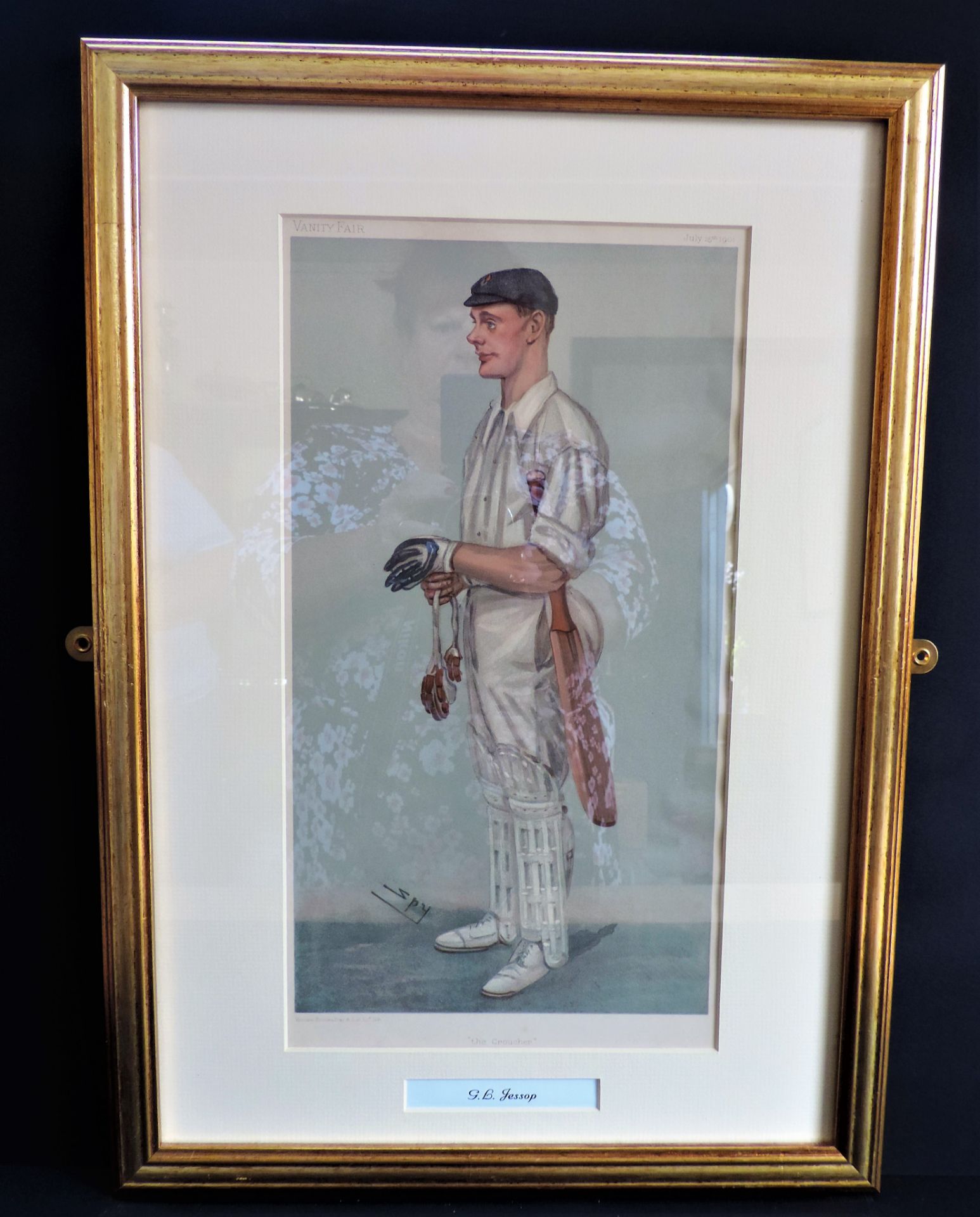 Original Antique VANITY FAIR Spy Lithograph - Gilbert Jessop 'The Croucher'