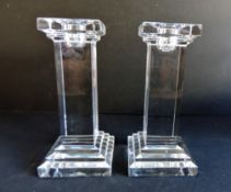 Matching Pair of Crystal Column Canndlesticks