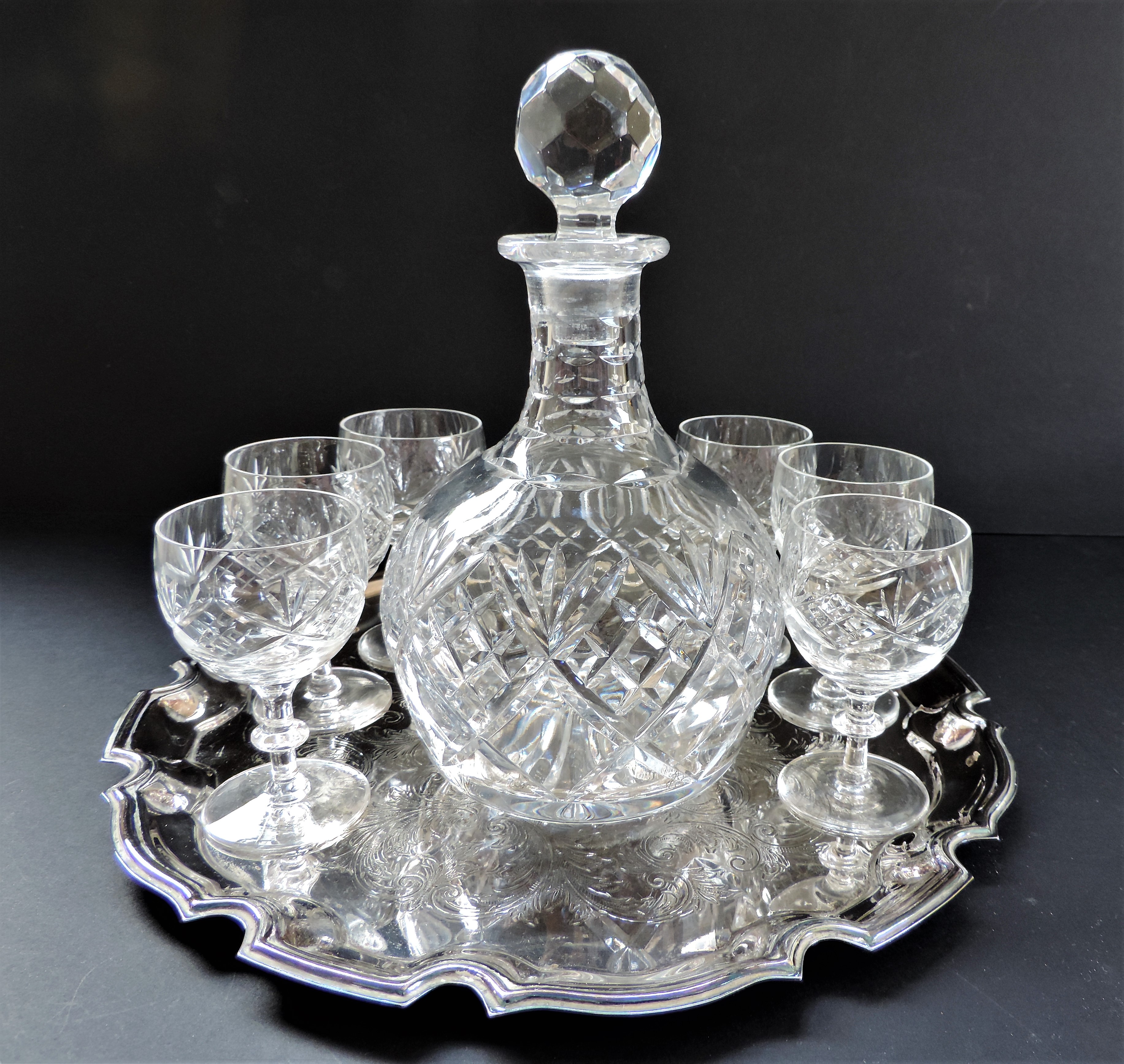 Crystal Decanter and Glasses on Silver Plate Serving Tray - Image 4 of 12