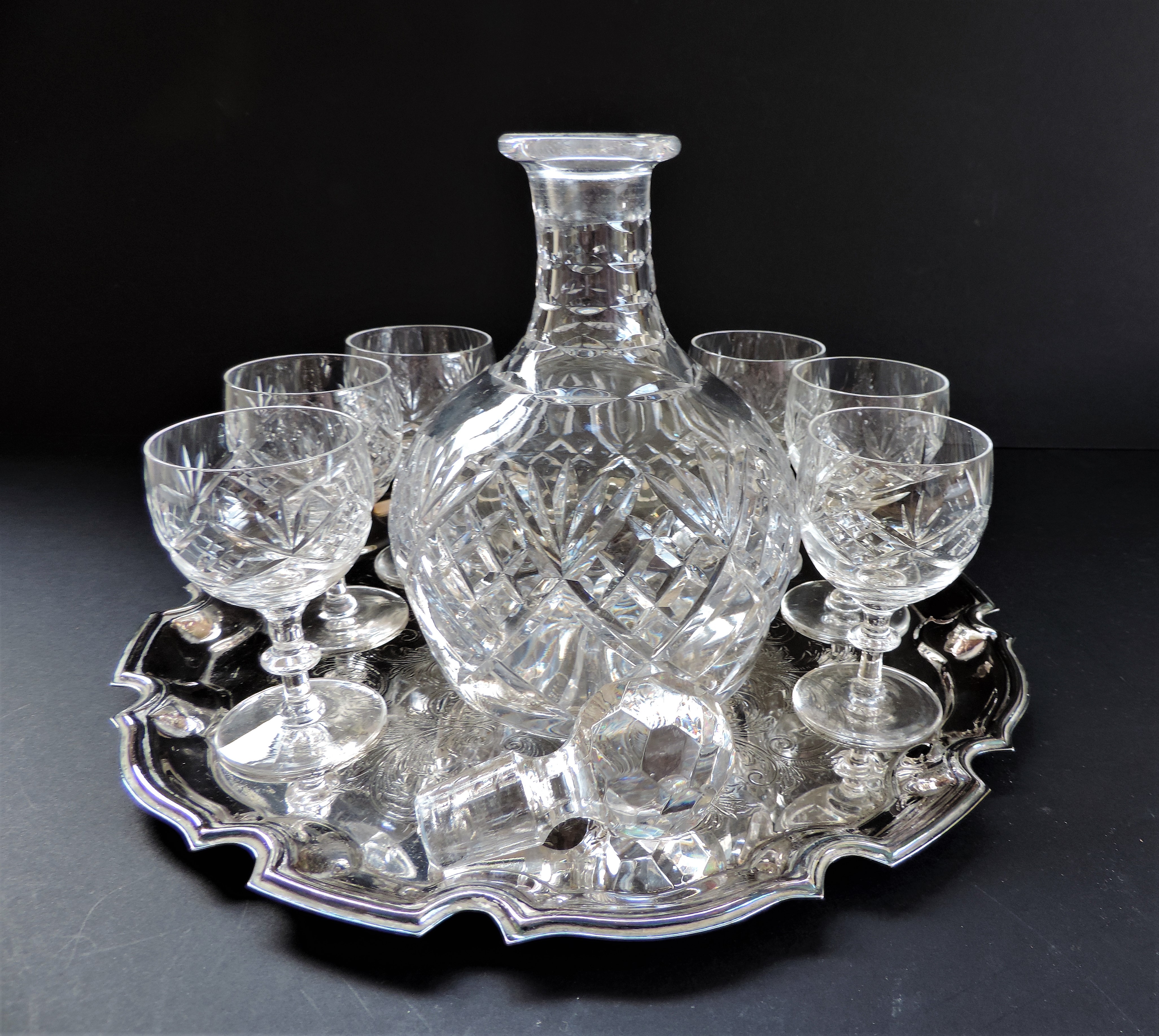 Crystal Decanter and Glasses on Silver Plate Serving Tray - Image 5 of 12