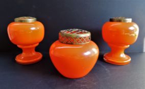 Vintage Art Deco Bohemian Orange Glass Vases