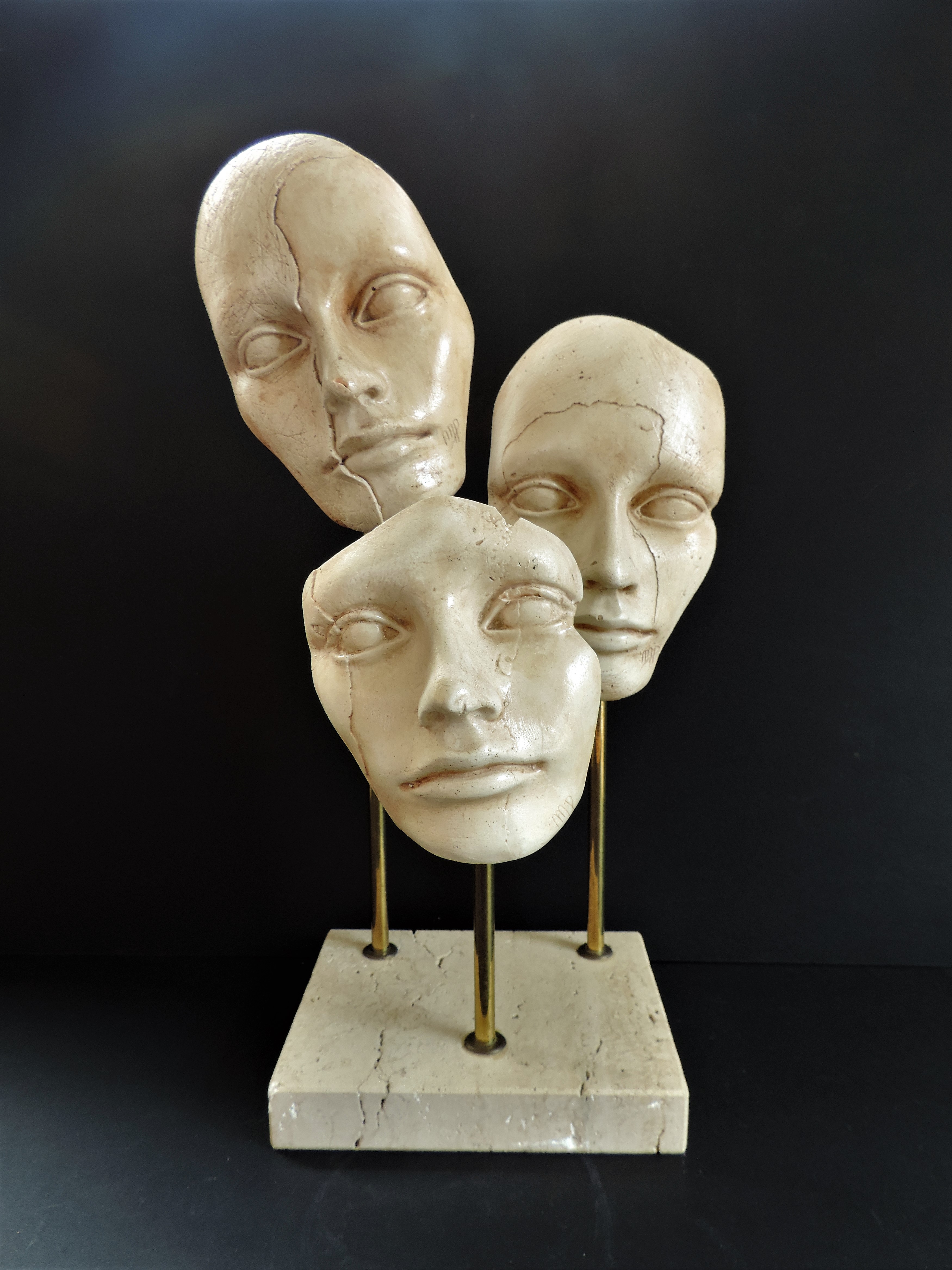 Modernist French Sculpture Trio of Faces