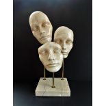 Modernist French Sculpture Trio of Faces