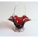 Vintage Murano Venetian Ruby Red & Gold Aventurine Art Glass Basket