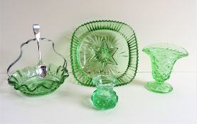 4 Items of Vintage Art Deco Green Glass