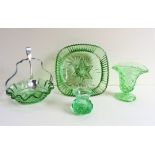 4 Items of Vintage Art Deco Green Glass