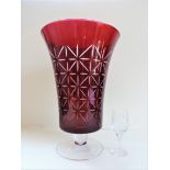 Large Bohemian Ruby Glass Vase 34cm Tall